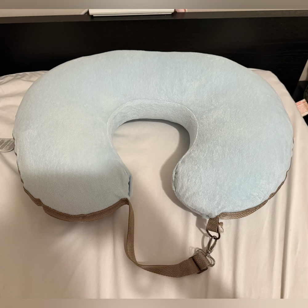 Boppy Sky Blue Nursing Pillow with Added Brown Strap